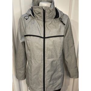Mondetta Full Zip Windbreaker Jacket Womens Medium Gray with Black Trim Hood